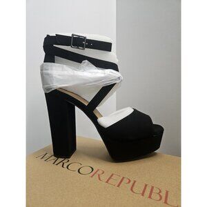 Womens 8.5 Chunky Block Heel Sandals - Elegant Black Platform, Adjustable Buckle